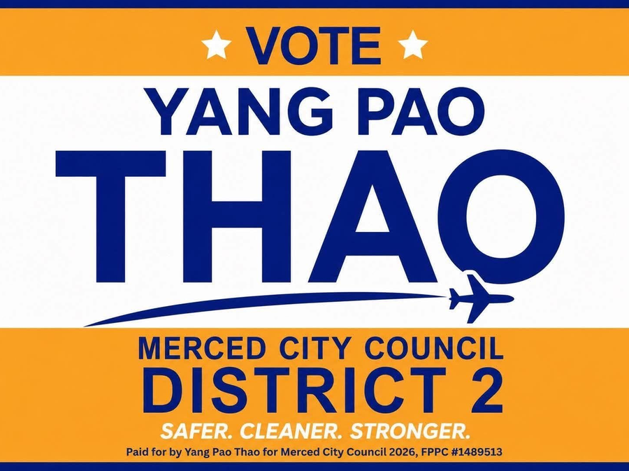Campaign yard sign: Vote Yang Pao Thao, Merced City Council District 2 — Safer. Cleaner. Stronger.